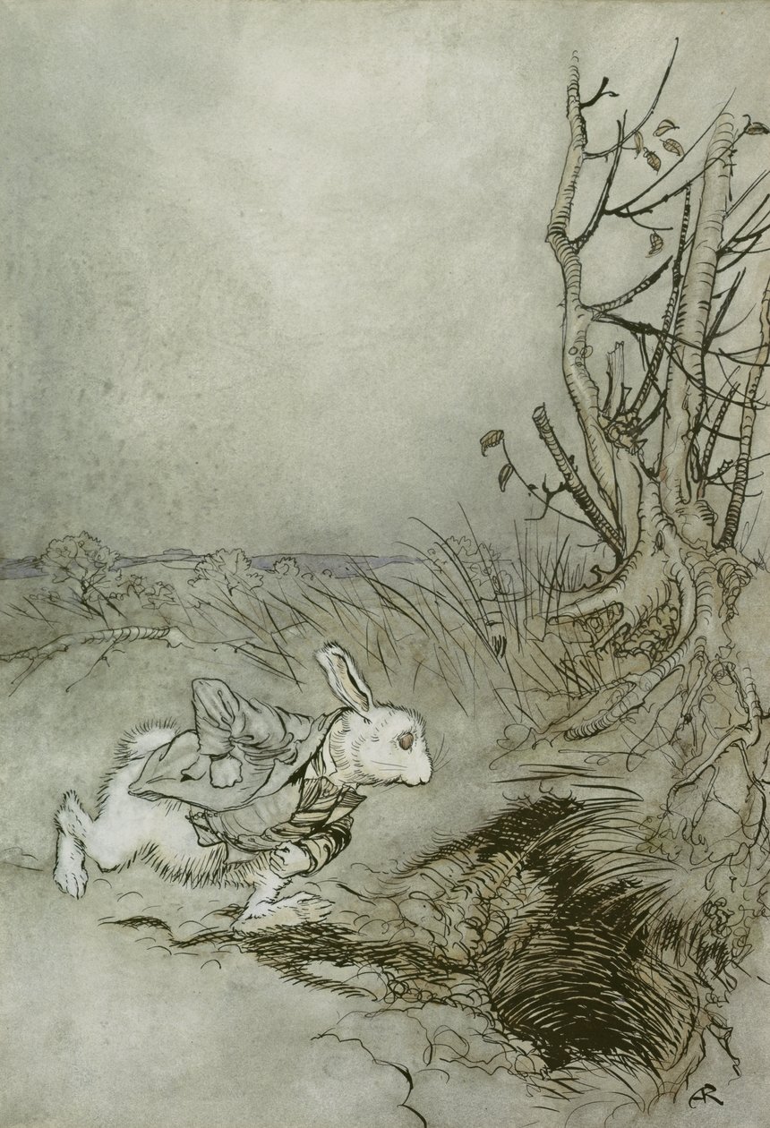 A fehér nyúl, illusztráció az „Alice kalandjai csodaországban” című filmből, 1907 (toll, tinta és WC papíron) alkotó: Arthur Rackham