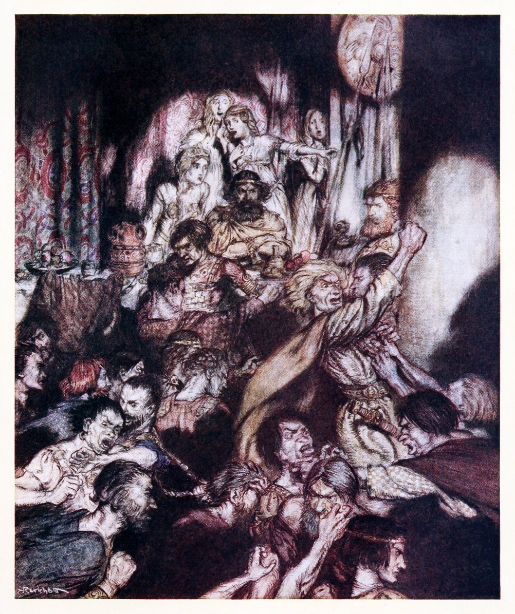 A bankettterem zűrzavaros volt. A kis verekedés az ír tündérmesékből alkotó: Arthur Rackham