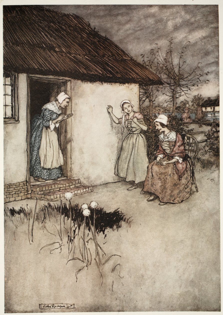 A falu jó feleségei soha nem vallottak kudarcot, esti pletykájuk során Dame Van Winkle-t hibáztatták, a Rip Van Winkle-től, Washington Irving, kocsma. 1910 alkotó: Arthur Rackham