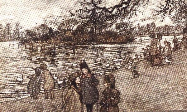 A sziget, amelyen az összes madár született Peter Pantól a Kensington Gardensben, J. M. Barrie, 1906 alkotó: Arthur Rackham