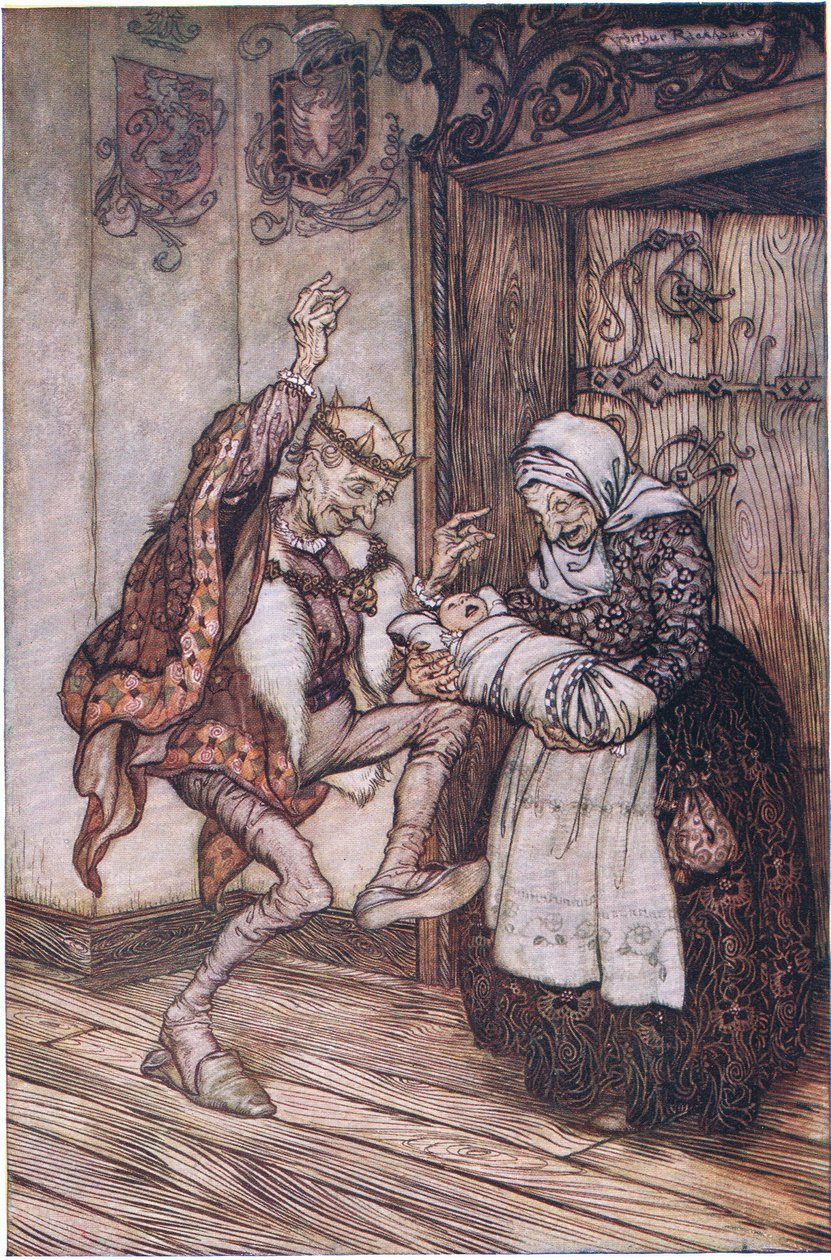 A király nem tudta visszatartani magát az örömtől (színes litho) alkotó: Arthur Rackham