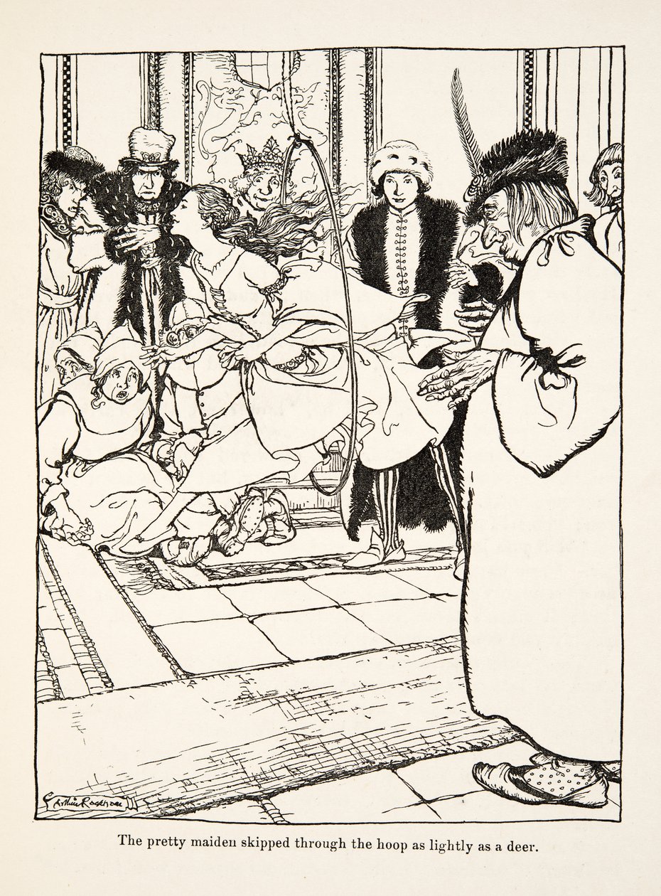 A csinos leányzó olyan könnyedén ugrott át a karikán, mint egy szarvas, a Little Brother & Little Sister és a Grimm testvérek más meséiből, pub.1917 (litho) alkotó: Arthur Rackham