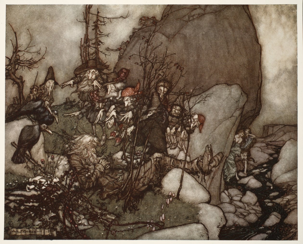 Rip Van Winkle álma, a Rip Van Winkle-től, Washington Irving, kocsma. 1910 alkotó: Arthur Rackham