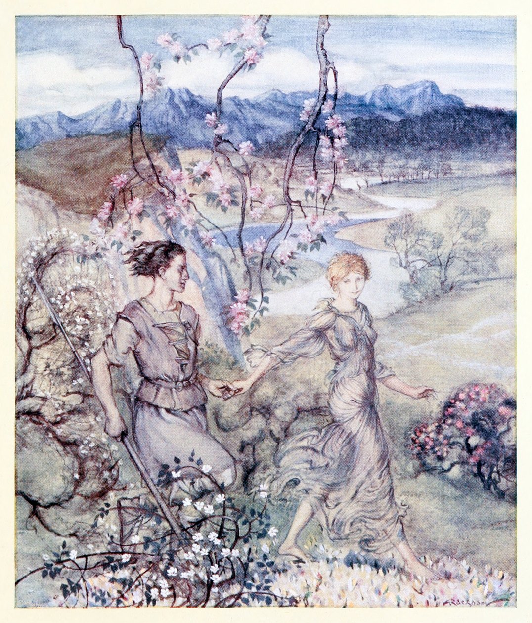Aztán [Iollan és Tuiren] kéz a kézben jártak az almavirág- és mézillatú országban. A Bran születése az ír tündérmesékből alkotó: Arthur Rackham
