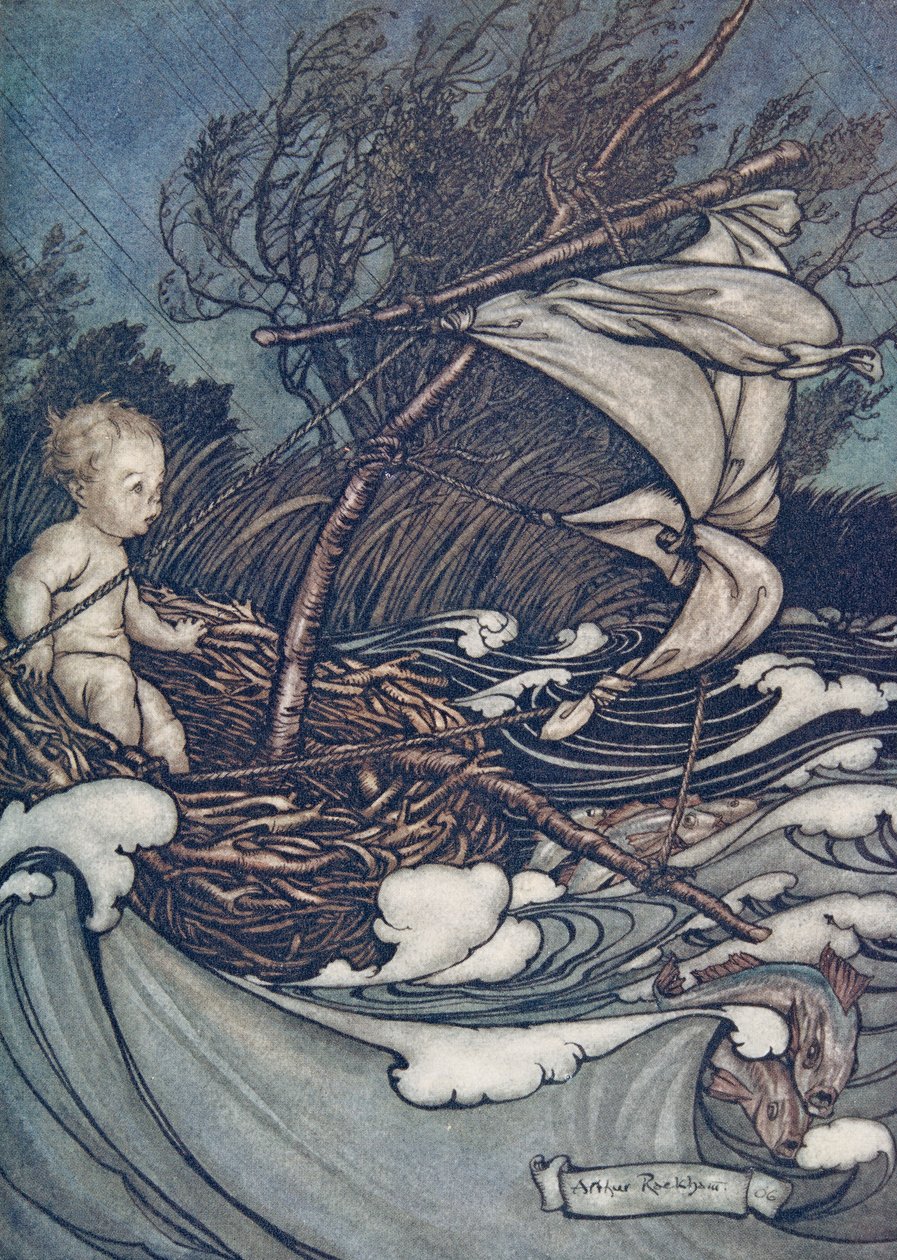 Most hatalmas vihar támadt, és ide-oda dobálták.. J. M. Barrie (1860-1937), a Kensington Gardens-i Peter Pan-től. 1906 alkotó: Arthur Rackham