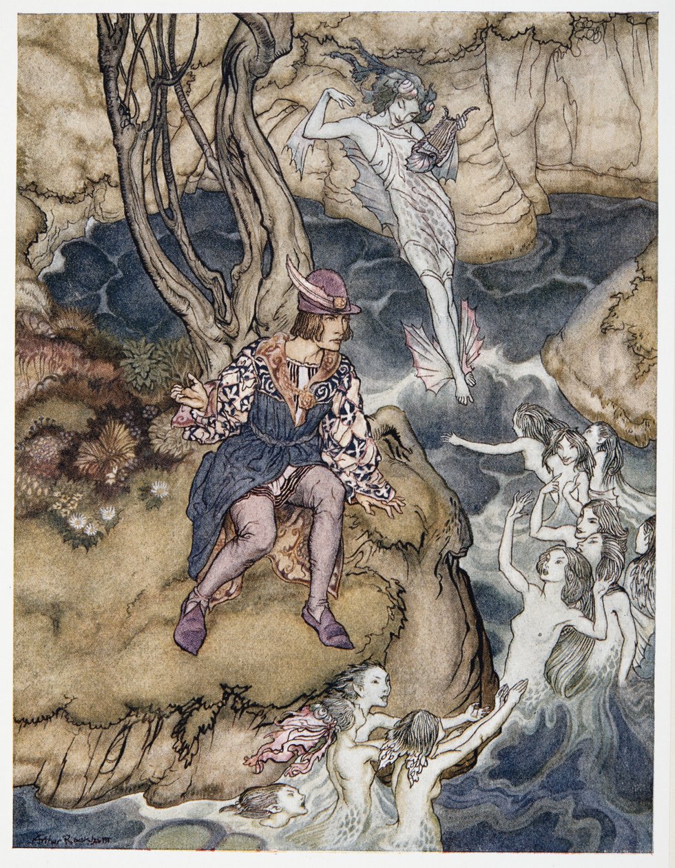 Ez a zene besurrant a vízen, illusztráció William Shakespeare: A vihar című kocsmából. 1926 alkotó: Arthur Rackham