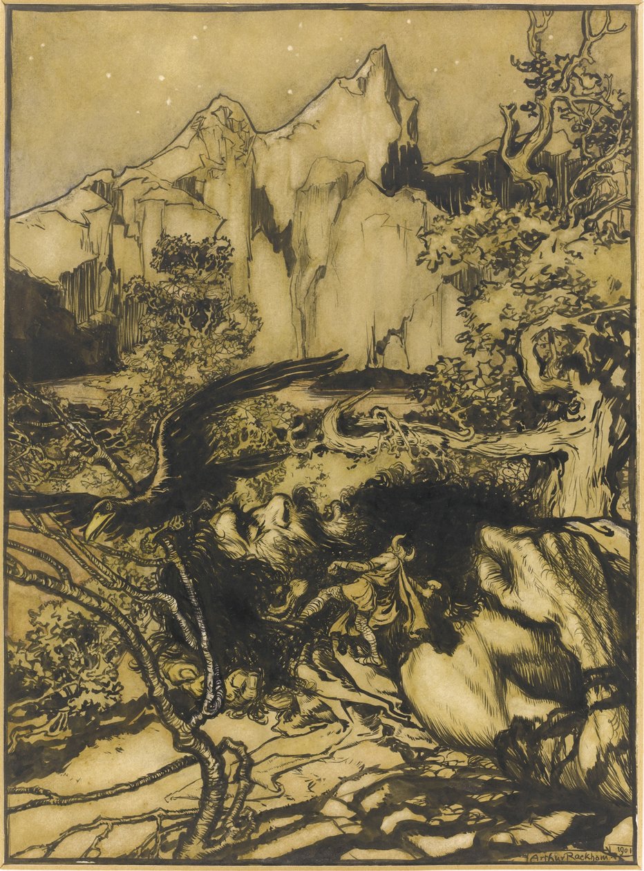 Thors utazása az óriások földjére, 1901 alkotó: Arthur Rackham