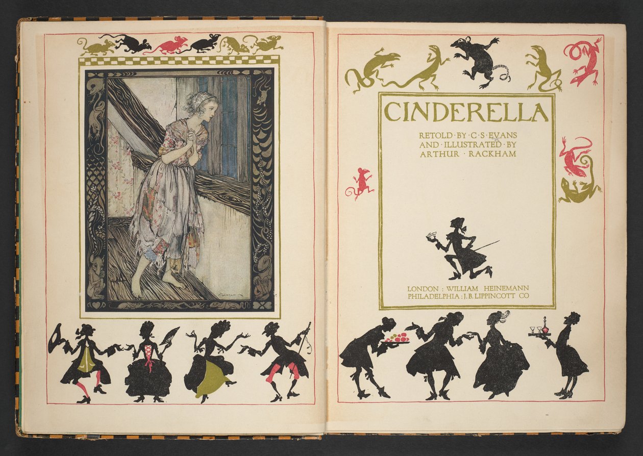 Címlap és előlap a Hamupipőkéből, újra elmesélte C.S. Evans, illusztrálta Arthur Rackham alkotó: Arthur Rackham