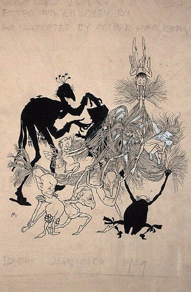 Címoldal-illusztráció a „The Zankiwank and the Bletherwitch”-hez, S.J. Adair Fitzgerald, 1896-ban megjelent (toll és tinta papíron) alkotó: Arthur Rackham
