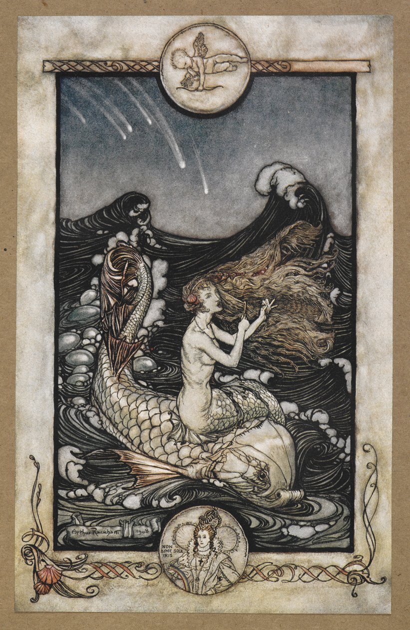 Hallani a tengerészlány zenéjét. Jelenet a Szentivánéji álomból. alkotó: Arthur Rackham