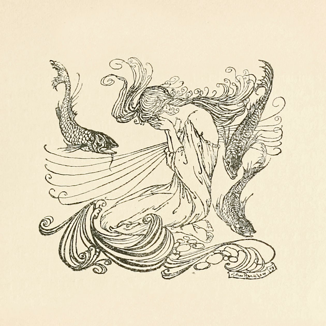 Undine felemelkedett a szökőkútból, sírva az „Undine”-tól alkotó: Arthur Rackham