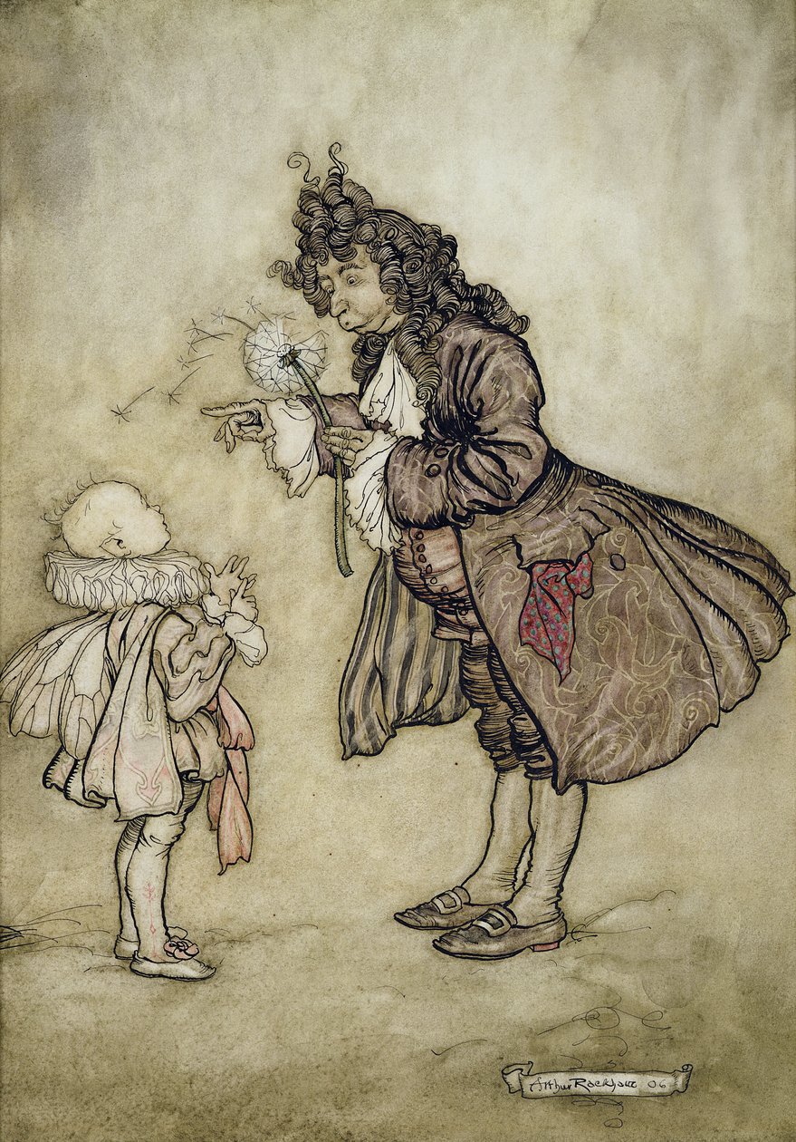 Amikor Őfelsége tudni akarja az időt, Peter Pantól a Kensington Gardensben, J. M. Barrie, pub. Hodder és Stoughton, 1906 (toll és tinta WC-vel papíron) alkotó: Arthur Rackham