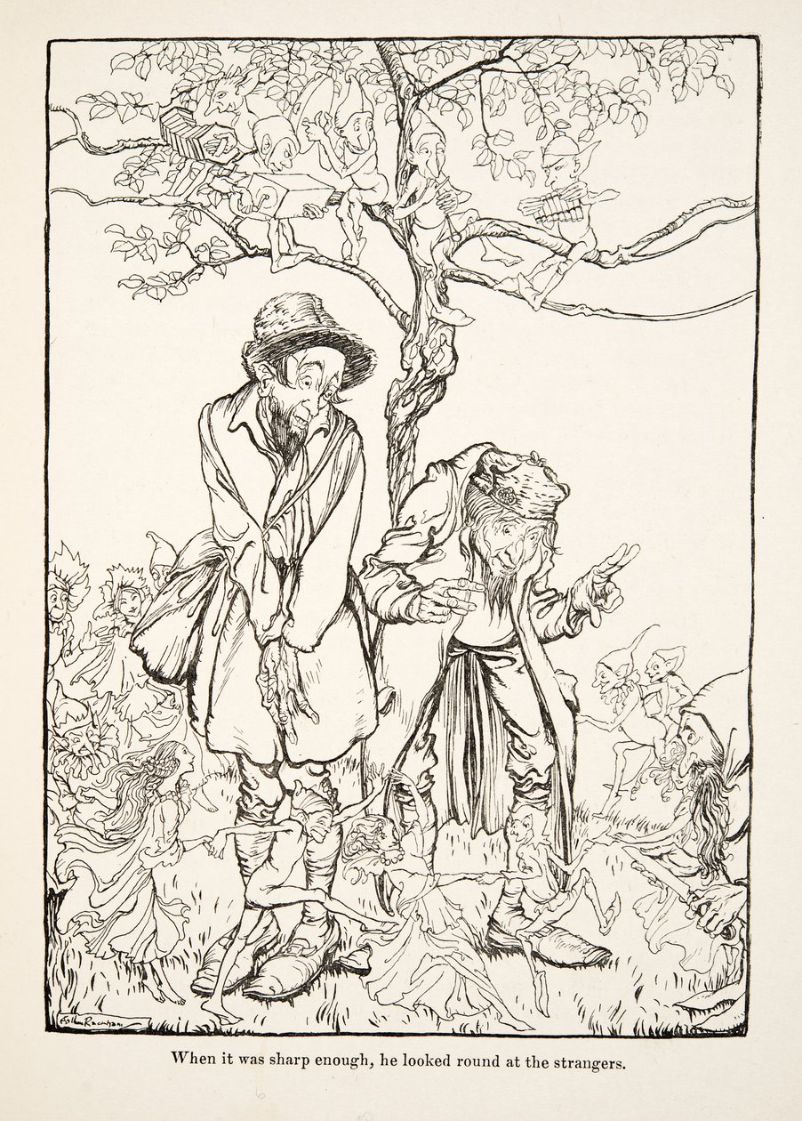 Amikor elég éles volt, körbenézett az idegenekre, a Little Brother & Little Sister és a Grimm testvérek más meséiből, pub.1917 (litho) alkotó: Arthur Rackham