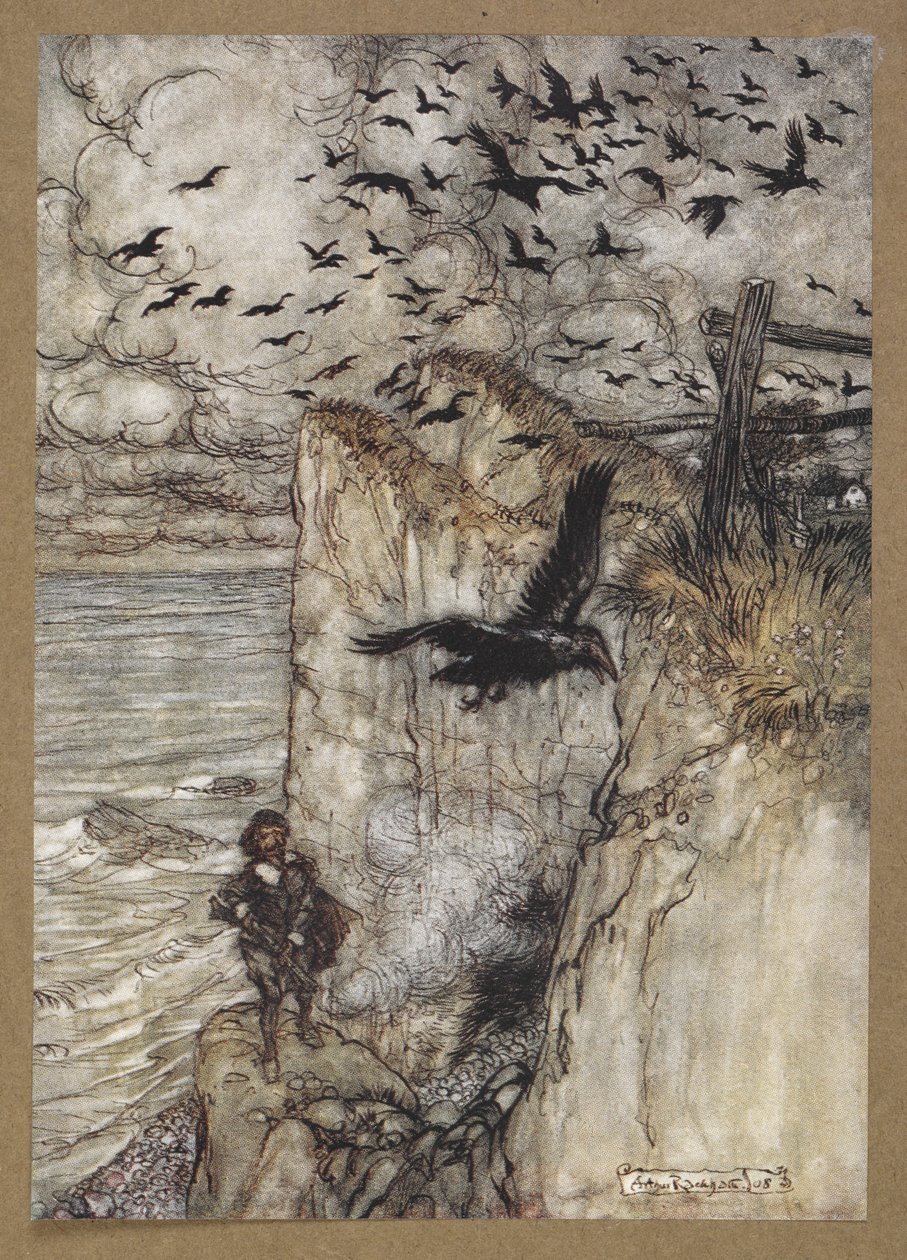 .... rozsdás csíkok, sok a fajta, felemelkedik és hágott a fegyver jelentésére. Jelenet a Szentivánéji álomból. alkotó: Arthur Rackham