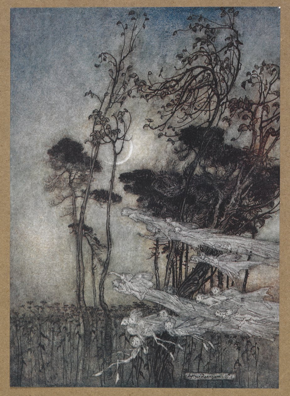 ... a hold, mint a mennyben újonnan hajlított ezüst íj. Jelenet a Szentivánéji álomból. alkotó: Arthur Rackham