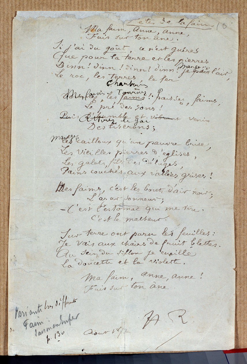Arthur Rimbaud „Az éhség lakomái” című versének kézirata, 1872. augusztus. Charleville, Rimbaud Múzeum alkotó: Arthur Rimbaud