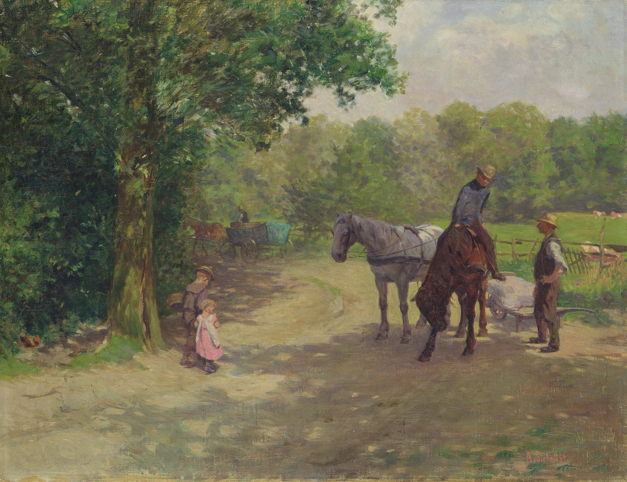 Táj lóval és szekérrel (olaj, vászon) alkotó: Arthur Siebelist