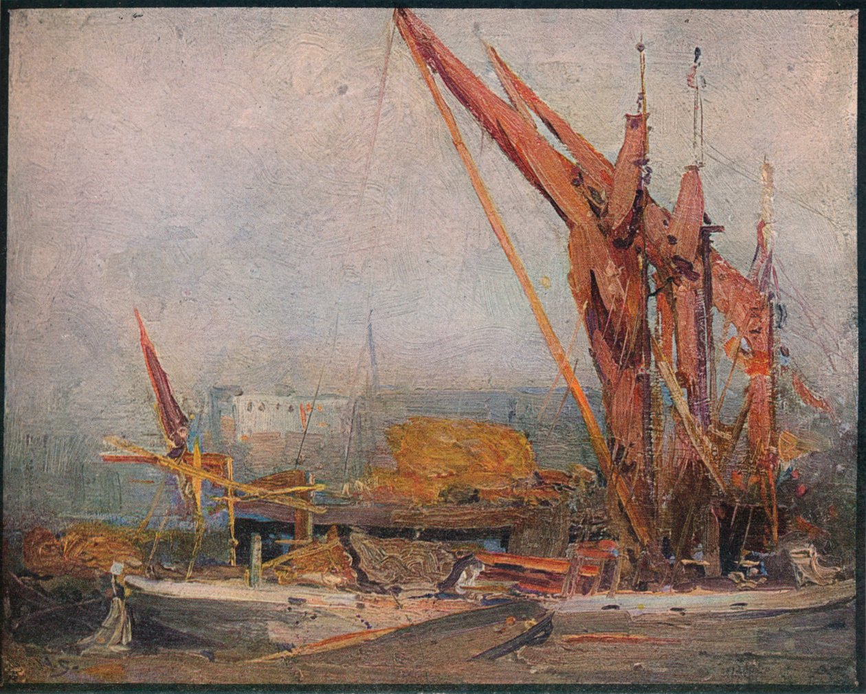 Szénabárkák a Temzén, 1905 alkotó: Arthur Streeton