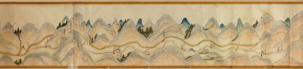 16 000. szállított. Tájolása észak jobbra. Dombormű ábrázolva. Madártávlat. Takarja a Wei folyót Baoji Xianban, Shanxi Sheng-t Shu Dao-ig a Shanxi-Sichuan határon. Településeket, pihenőhelyeket, állomásokat, fogadókat, templomokat, hegyi hágókat, falakat j alkotó: Arthur W. Hummel