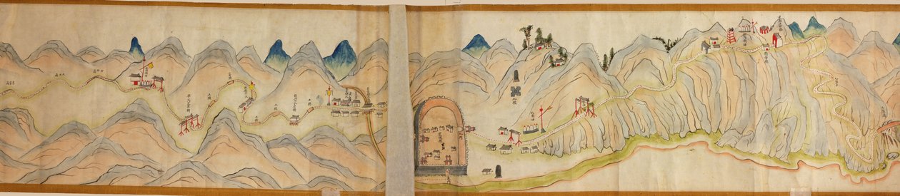 16 000. szállított. Tájolása észak jobbra. Dombormű ábrázolva. Madártávlat. Takarja a Wei folyót Baoji Xianban, Shanxi Sheng-t Shu Dao-ig a Shanxi-Sichuan határon. Településeket, pihenőhelyeket, állomásokat, fogadókat, templomokat, hegyi hágókat, falakat j alkotó: Arthur W. Hummel