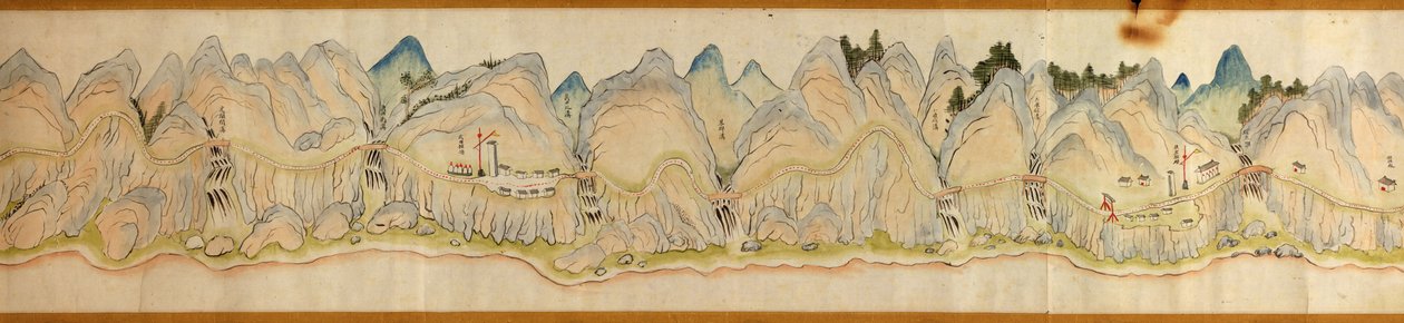 16 000. szállított. Tájolása észak jobbra. Dombormű ábrázolva. Madártávlat. Takarja a Wei folyót Baoji Xianban, Shanxi Sheng-t Shu Dao-ig a Shanxi-Sichuan határon. Településeket, pihenőhelyeket, állomásokat, fogadókat, templomokat, hegyi hágókat, falakat j alkotó: Arthur W. Hummel
