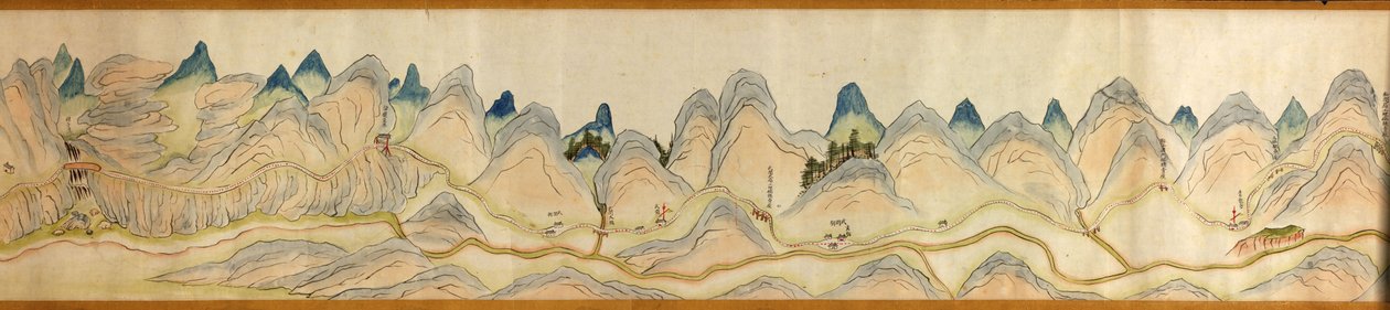16 000. szállított. Tájolása észak jobbra. Dombormű ábrázolva. Madártávlat. Takarja a Wei folyót Baoji Xianban, Shanxi Sheng-t Shu Dao-ig a Shanxi-Sichuan határon. Településeket, pihenőhelyeket, állomásokat, fogadókat, templomokat, hegyi hágókat, falakat j alkotó: Arthur W. Hummel