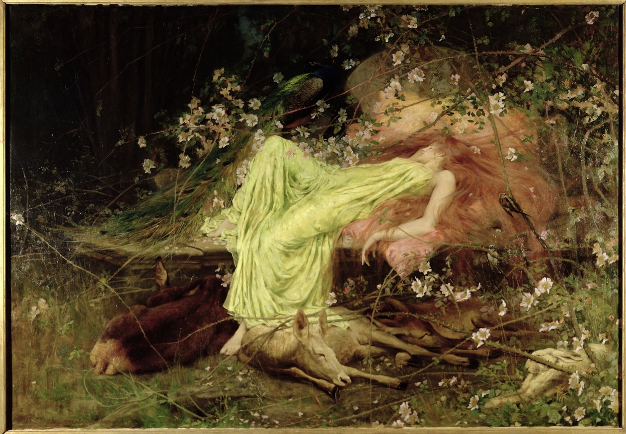Egy tündérmese: "Mindenki elaludt, a félénk nyúl a formán" – Scott, 1895 körül (olaj, vászon) alkotó: Arthur Wardle