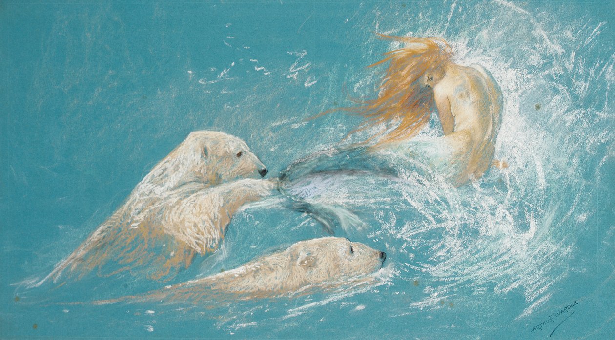 Hableány és jegesmedvék (ceruza és kréta papíron) alkotó: Arthur Wardle