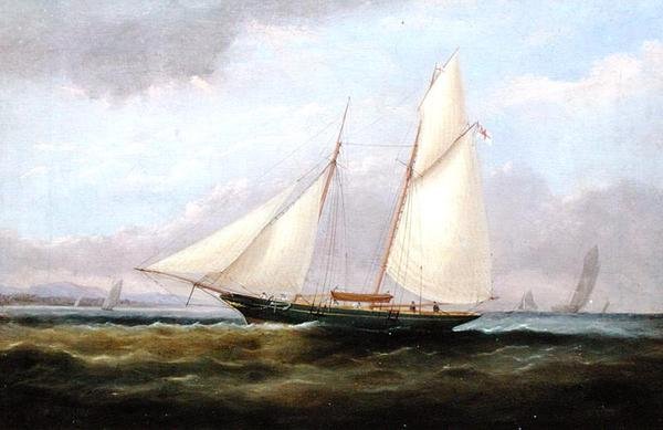 Egy szkúner jacht könnyű vitorla alatt, leeresztett orrvitorlával (olaj, vászon) alkotó: Arthur Wellington Fowles