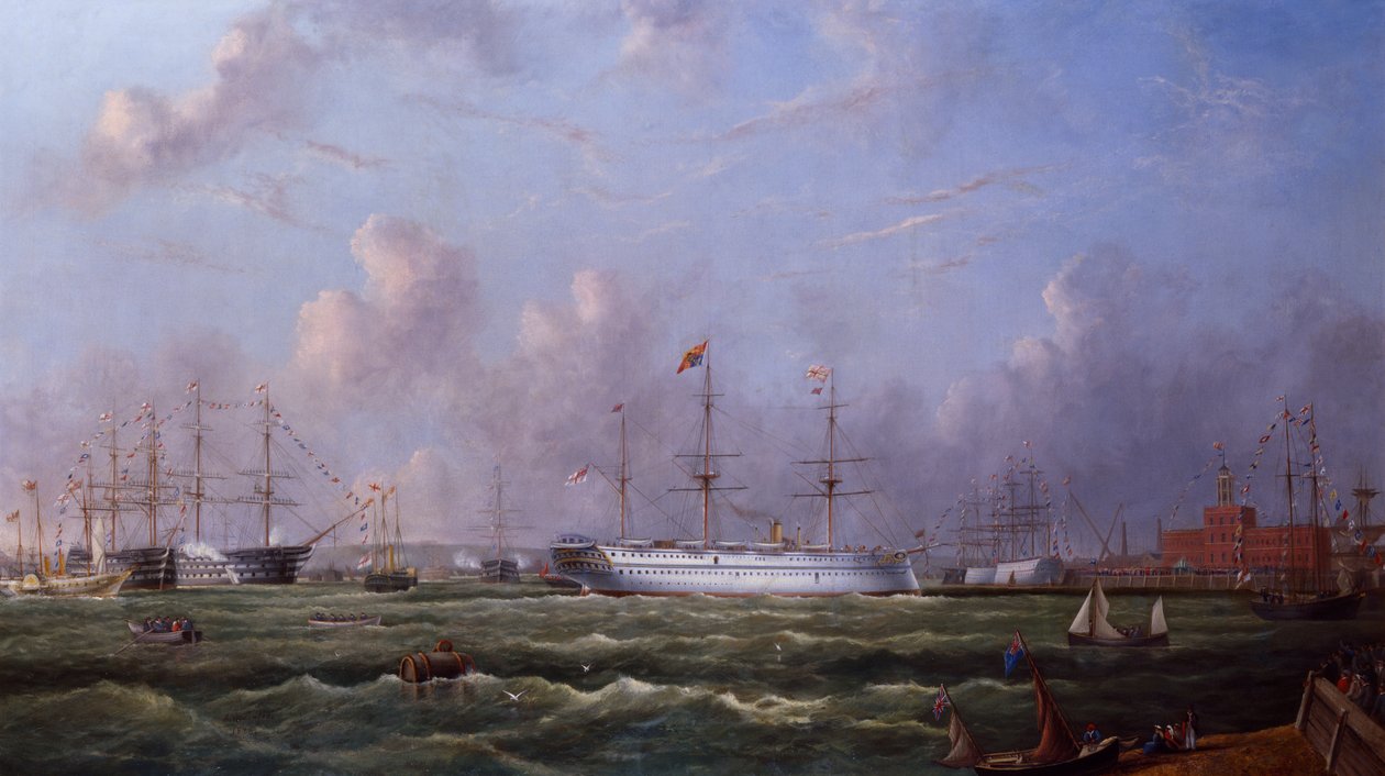 A "Serapis" indiai csapathajó Portsmouthba érkezik alkotó: Arthur Wellington Fowles