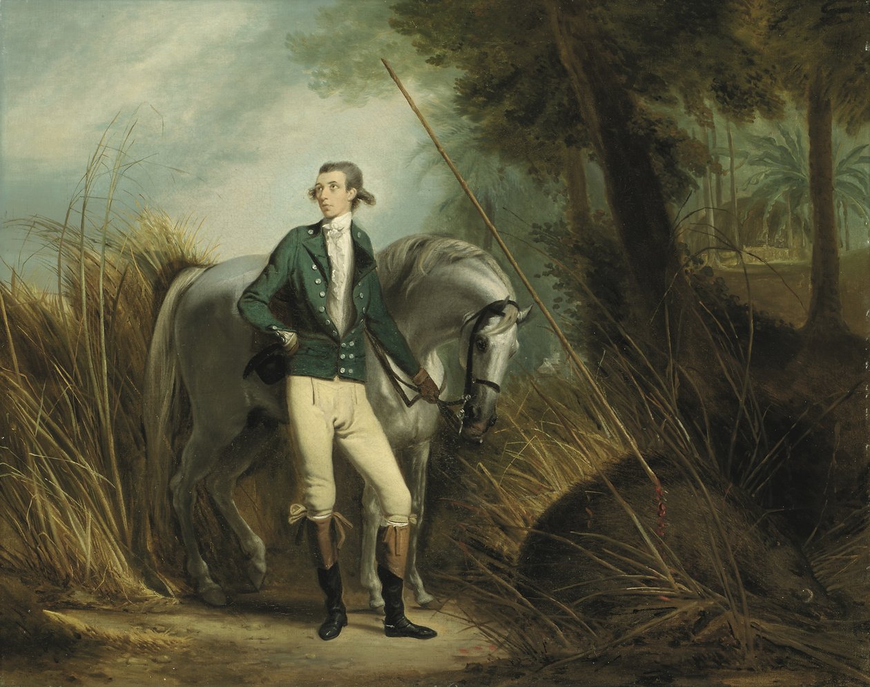 Vaddisznóra vadászó úriember egy indiai tájban (olaj, vászon) alkotó: Arthur William Devis