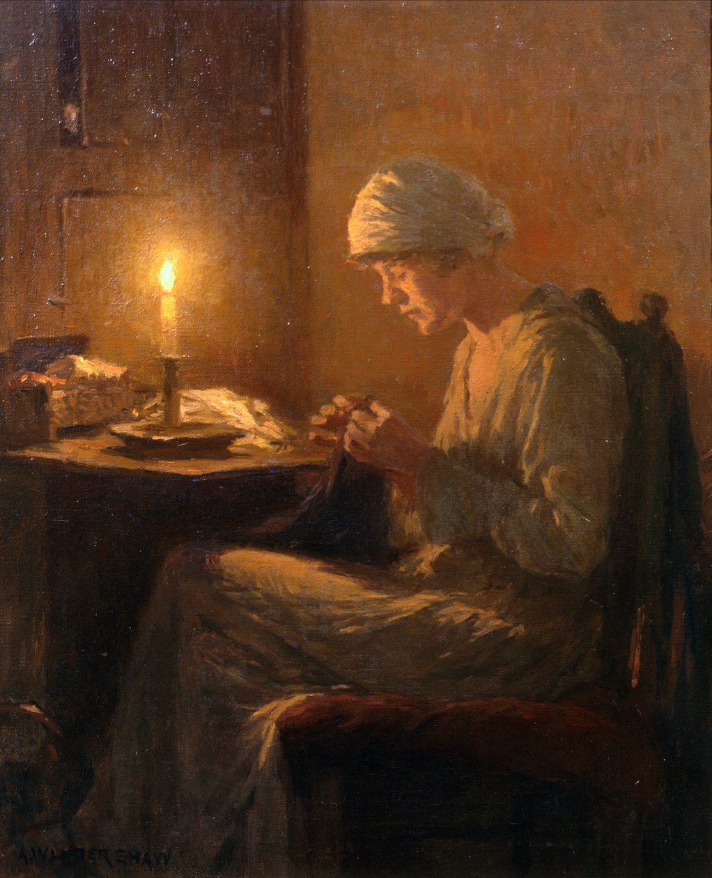 Kézimunka gyertyafényben (olaj, vászon) alkotó: Arthur Winter Shaw