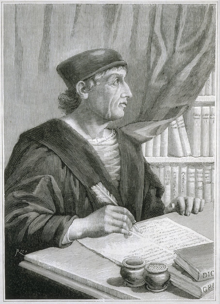 Antonio de NEBRIJA (Antonio Martinez de Cala y Xarava, Antonius Nebrissensis, Antonius Lebrixen) (1441-1522). Angol humanista és nyelvtudós. Metszet alkotó: Artist Unknown