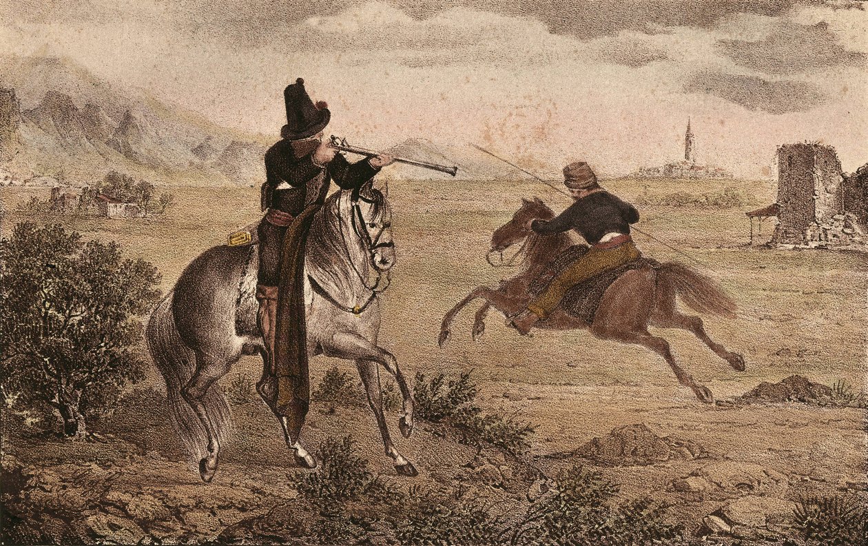 CABRERA Y GRINO, Ramon (1806-1877). Spanyol karlista katona. Spanyolország. Karlista háborúk. A Cid lovassága. Kép az "Album de tropas carlistas de Aragon" című albumból. Litográfia. Magángyűjtemény alkotó: Artist Unknown