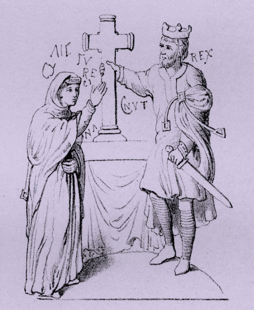 Nagy Kanut és normandiai Emma királynő (metszet) alkotó: Artist Unknown