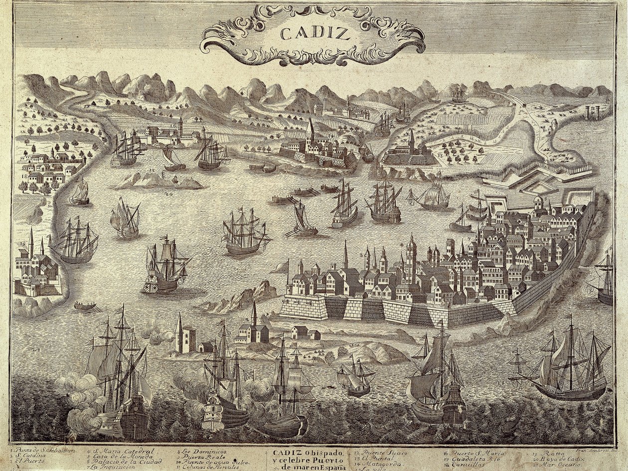 Cádiz városa és kikötője. Metszet. SPANYOLORSZÁG. ANDALÚZIA. Cadiz. Museo de Cadiz alkotó: Artist Unknown