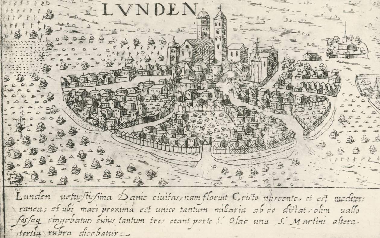 Lund városa, amely a középkorban Dániához tartozott, metszet alkotó: Artist Unknown