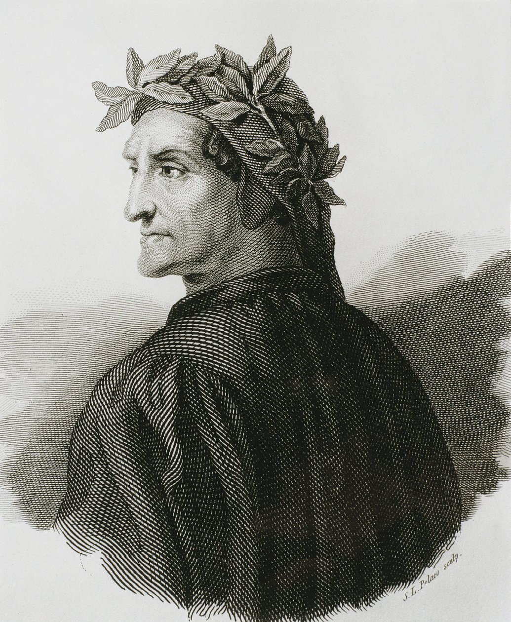 DANTE ALIGHIERI (1265-1321). Olasz költő; Raffaello (1483-1520). Raffaello egyik freskójának reprodukciója. Metszet. alkotó: Artist Unknown