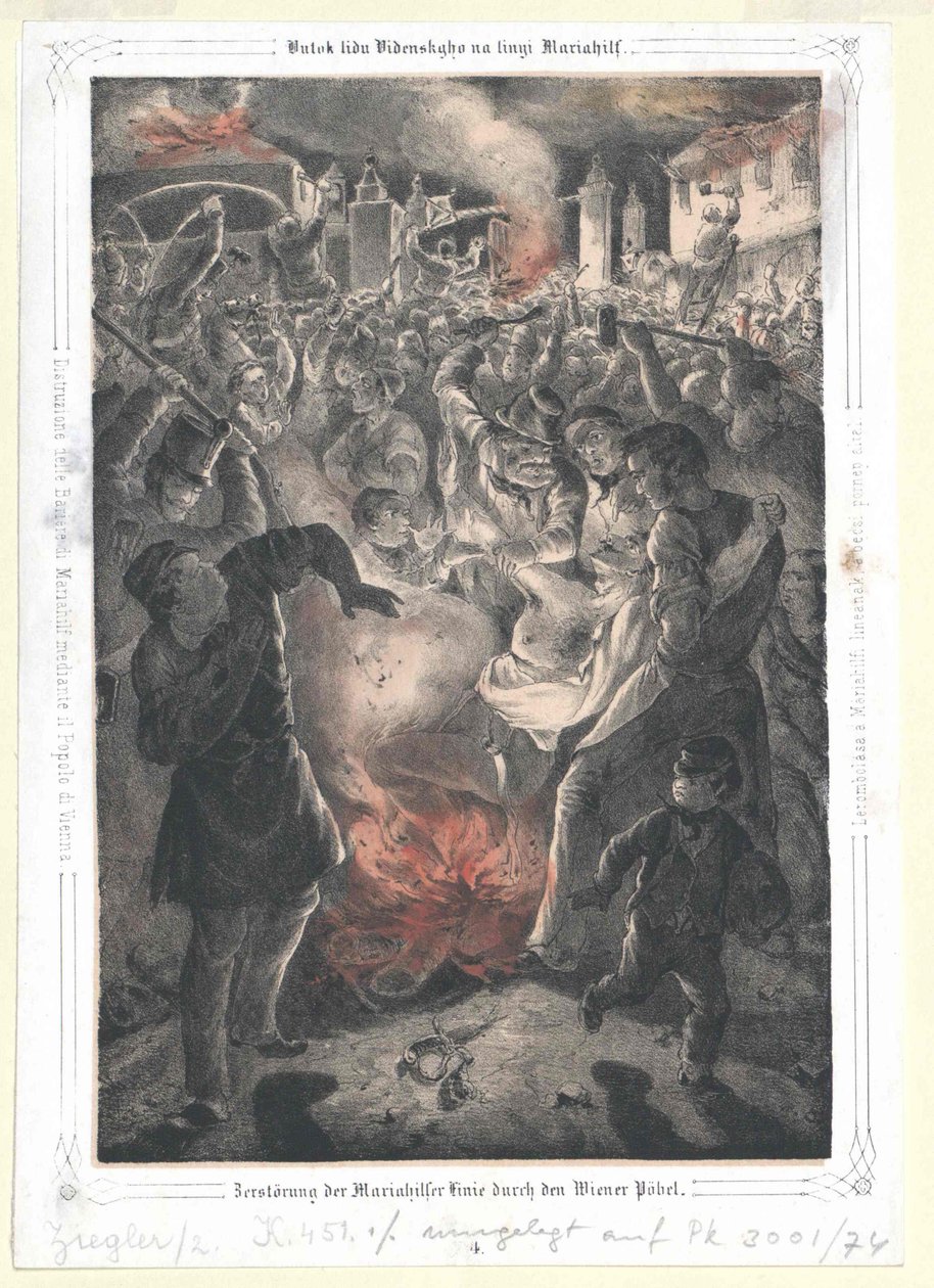 A Mariahilf-vonal elpusztítása a bécsi csőcselék által alkotó: Artist Unknown