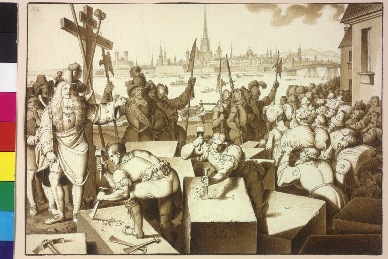 I. Leopold császár száműzi a zsidót és hagyja építeni a Leopoldstadtban Isten házait alkotó: Artist Unknown
