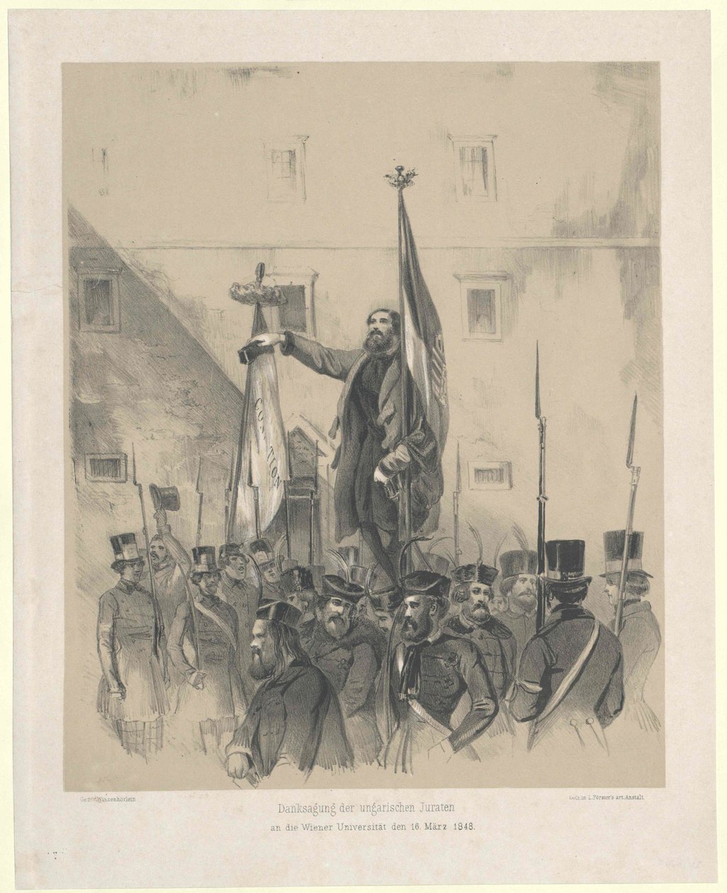 A magyar esküdtek köszönetnyilvánítása a bécsi egyetemen 1848. március 16-án. alkotó: Artist Unknown