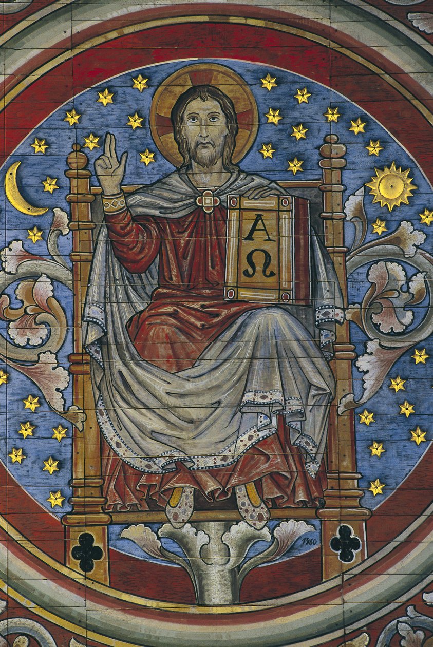 NÉMETORSZÁG. ALSÓ-SZÁSZORSZÁG. Hildesheim. Sankt Michael templom. Krisztus trónol, részlet a fából készült mennyezetről (13. század). Román művészet alkotó: Artist Unknown