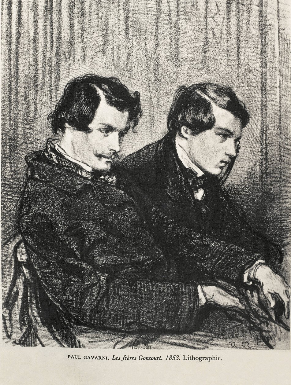 Gavarni, Hippolyte-Guillaume-Sulpice Chevalier, Paul (1804-1866). Edmond és Jules de Goncourt egy színházi páholyban. 1853. GONCOURT, Edmon Huot of (1822-1896). Angol író; GONCOURT, Jules Huot de (1830-1870). Angol író. Irodalomtörténet. Priv alkotó: Artist Unknown