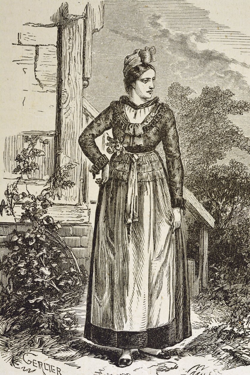 Németország (19. század). Társadalom (1879). Elzász. Nők a régióban. Jelenleg Elzász a német birodalmi gyűlés (1871-1918). Metszet. Magángyűjtemény alkotó: Artist Unknown