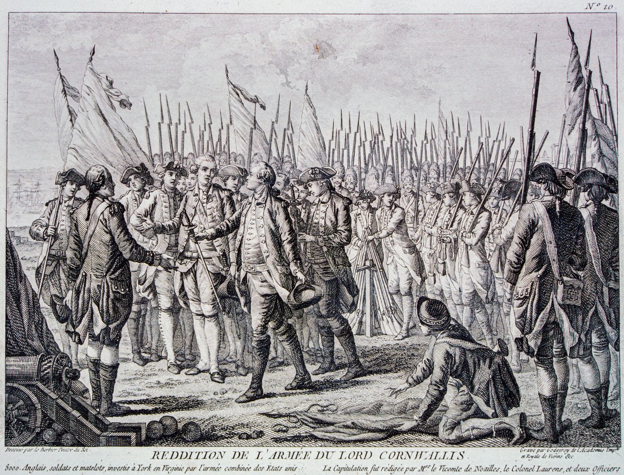 Lord Corwallis brit hadsereg megadása Yorktownban (metszet) alkotó: Artist Unknown