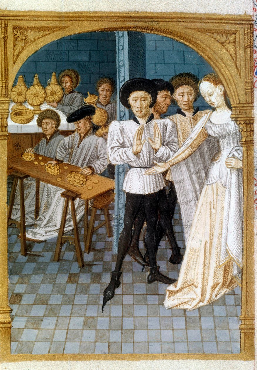 Menedzser és fukar: egy férfi nem hajlandó pénzt adni (miniatűr) alkotó: Artist Unknown