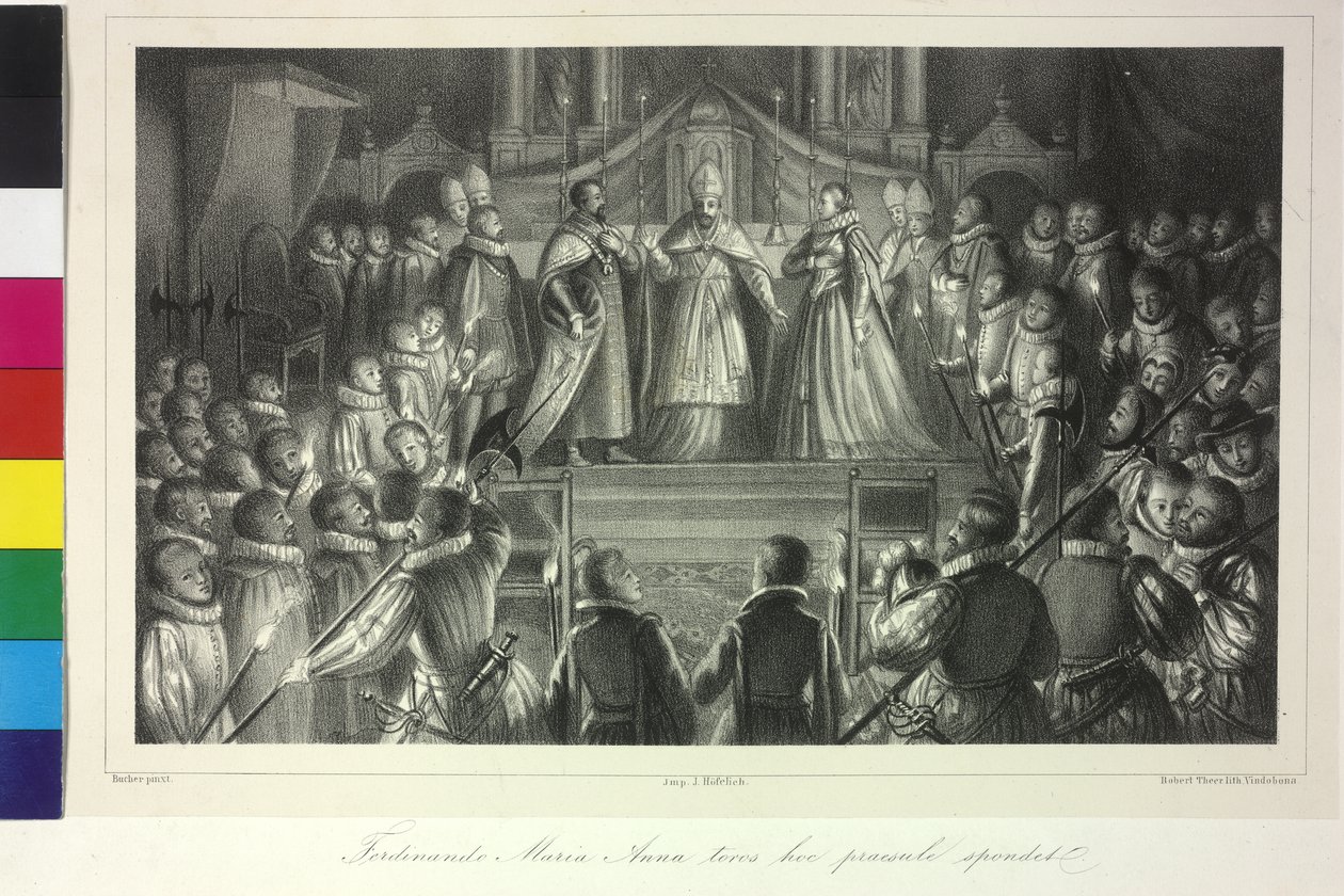 III. Ferdinánd és Mária Anna spanyol infánsnő házassága Dietrichsteini Ferenc bíboros által 1631. február 20-án. alkotó: Artist Unknown