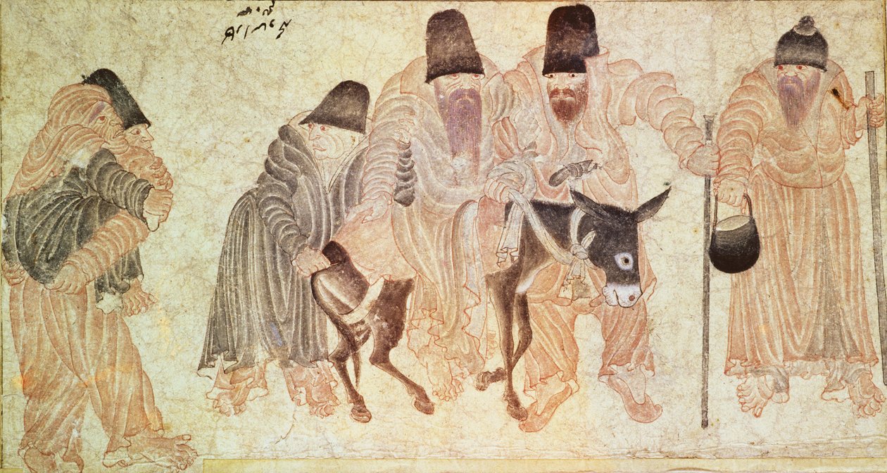 Mongol nomádok szamárral (pergamen) alkotó: Artist Unknown
