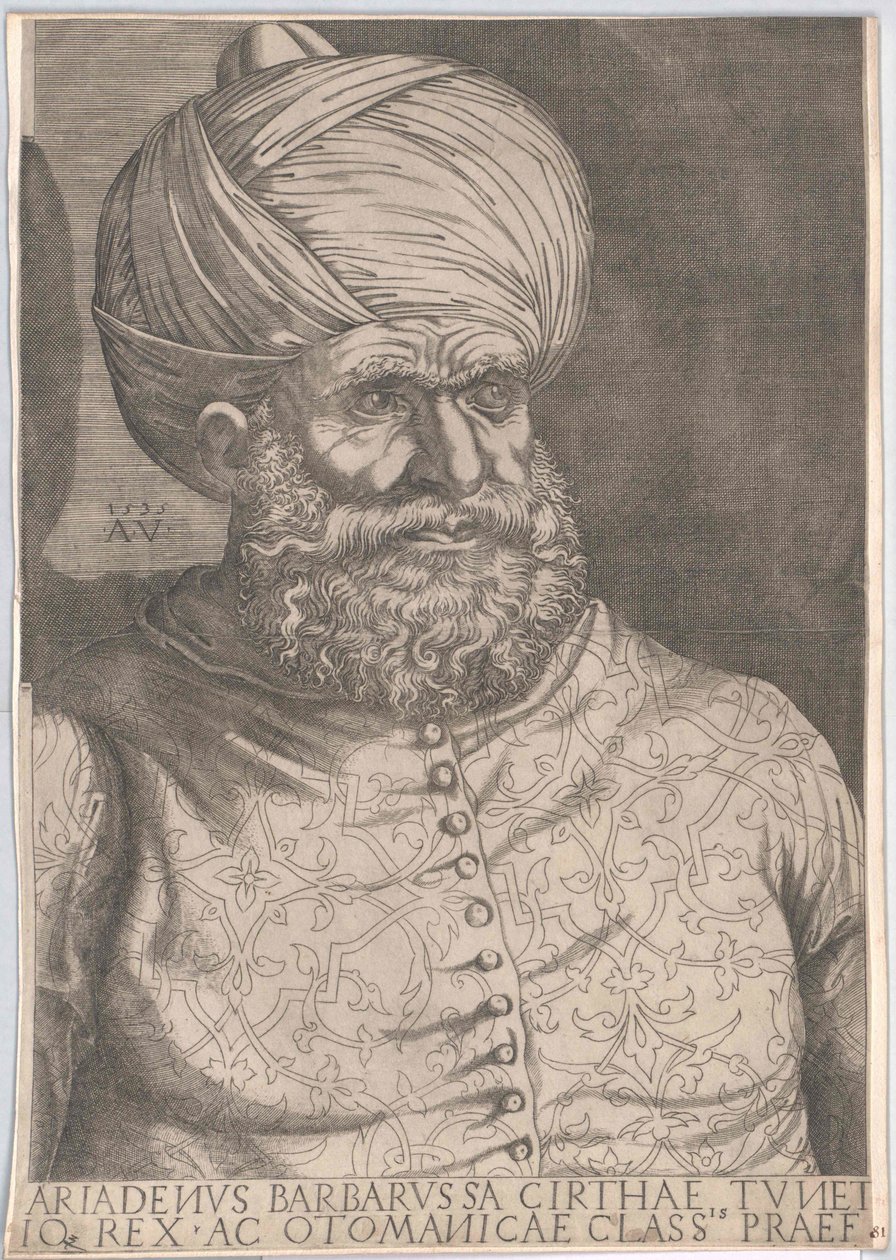 Chaireddin Barbarossa algíri oszmán uralkodó (nyomtatás) alkotó: Artist Unknown