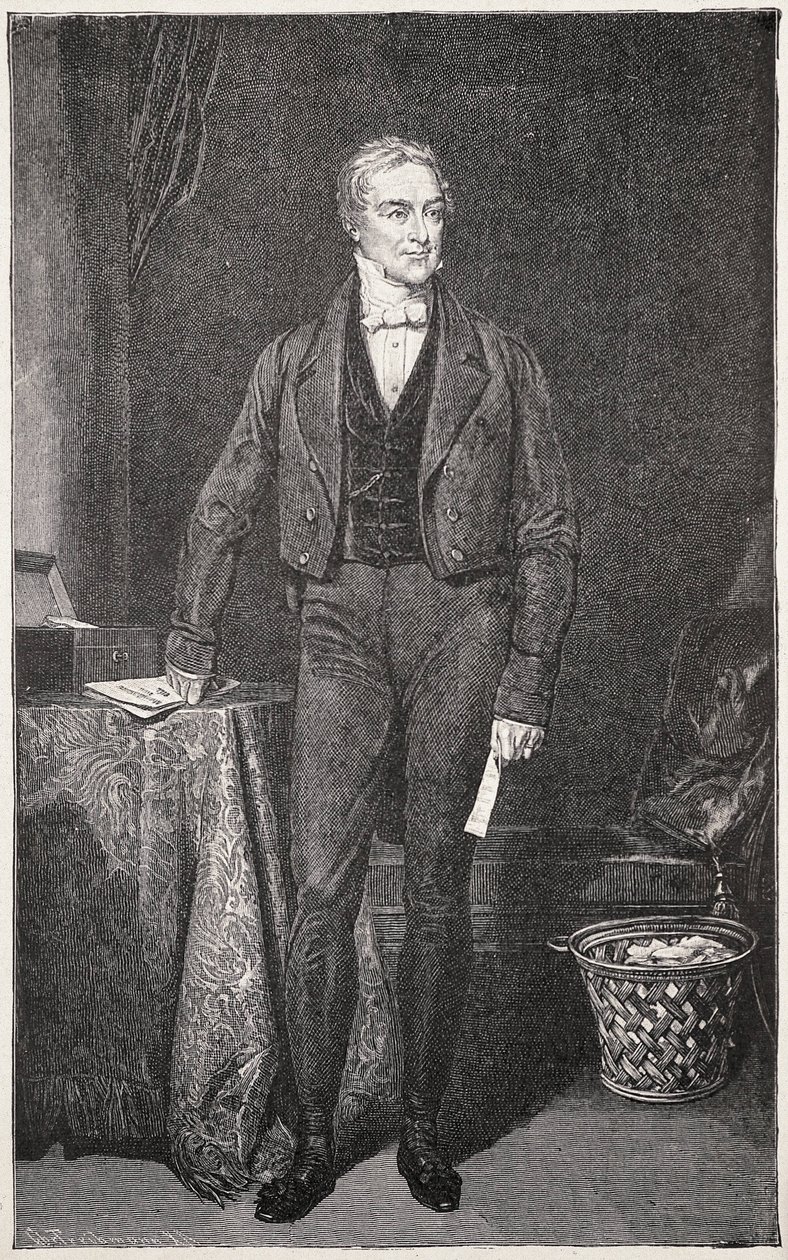 PEEL, Robert (1788-1850). Az Egyesült Királyság miniszterelnöke (1834-1835 és 1841-1846). Metszet Rafael Ward számára. Metszet. alkotó: Artist Unknown